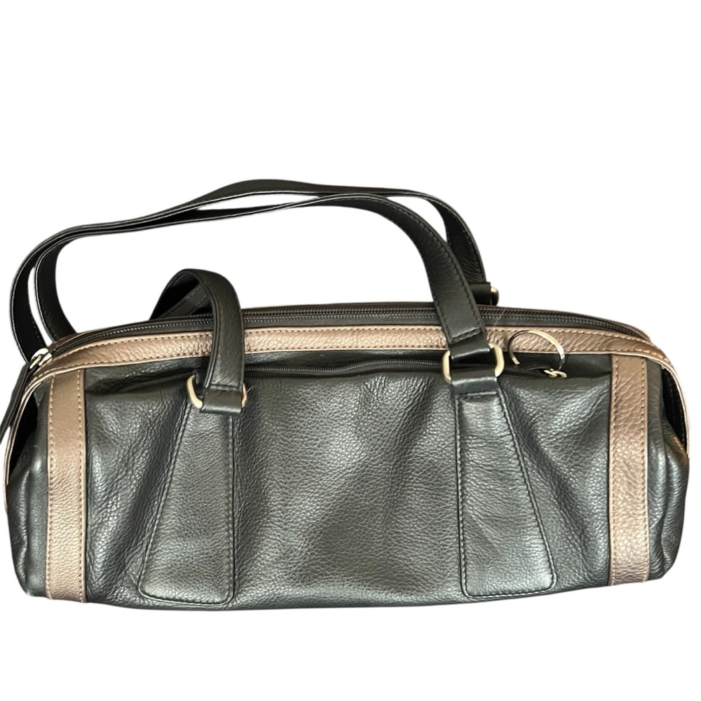 Derek Alexander Stylish Black and Brown Leather Duffle Style Handbag